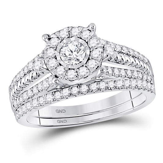 14k White Gold Round Diamond Bridal Wedding Ring Set 7/8 Cttw (Certified)