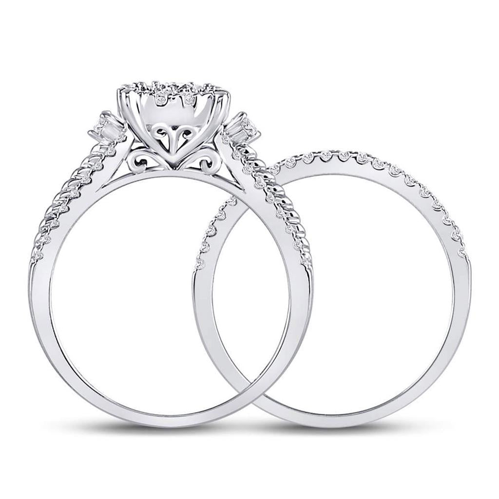 14k White Gold Round Diamond Bridal Wedding Ring Set 7/8 Cttw (Certified)