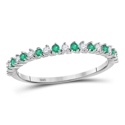 14k White Gold Round Emerald Diamond Stackable Band Ring 1/5 Cttw