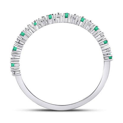 14k White Gold Round Emerald Diamond Stackable Band Ring 1/5 Cttw