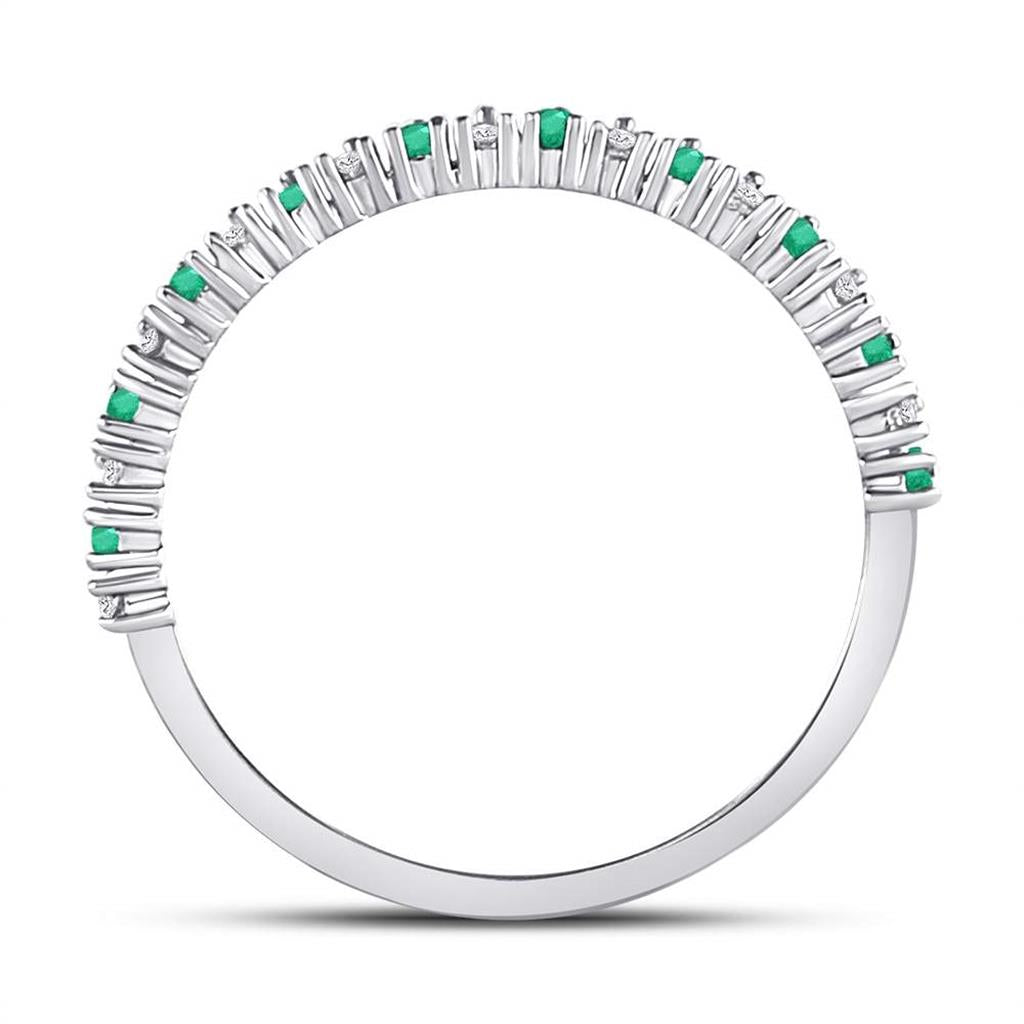 14k White Gold Round Emerald Diamond Stackable Band Ring 1/5 Cttw