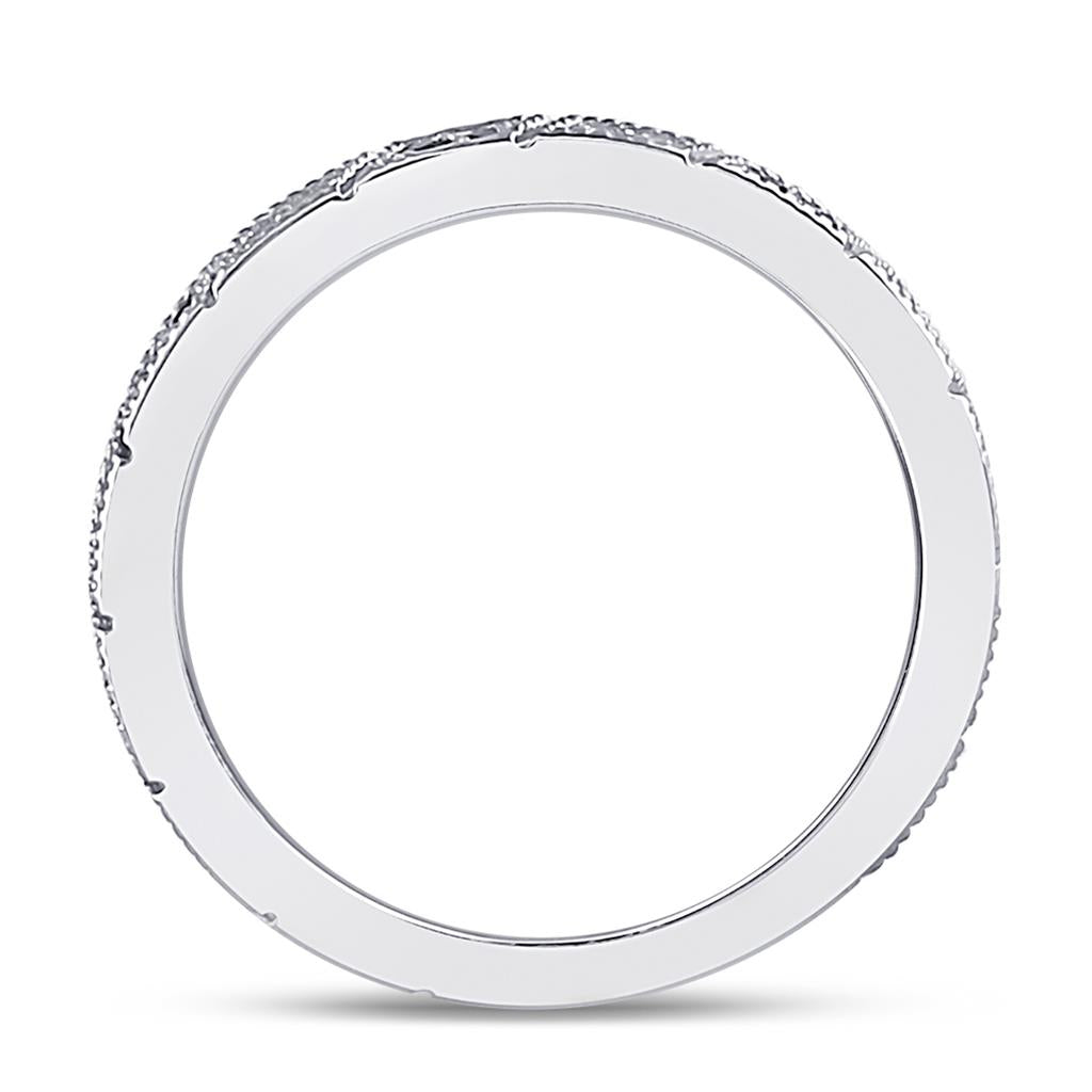 14k White Gold Round Ruby Diamond Milgrain Stackable Band Ring 1/4 Cttw