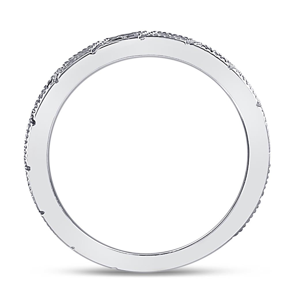 14k White Gold Round Blue Sapphire Diamond Milgrain Stackable Band Ring 1/4 Cttw