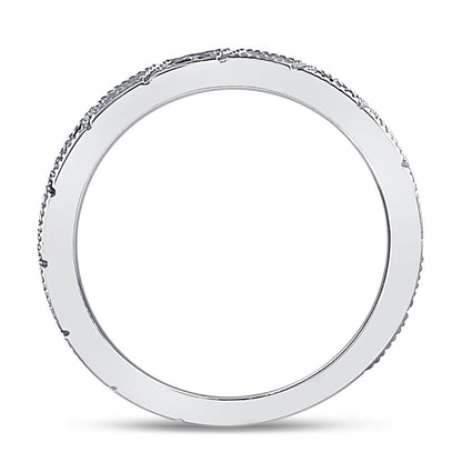 14k White Gold Round Blue Sapphire Diamond Milgrain Stackable Band Ring 1/4 Cttw