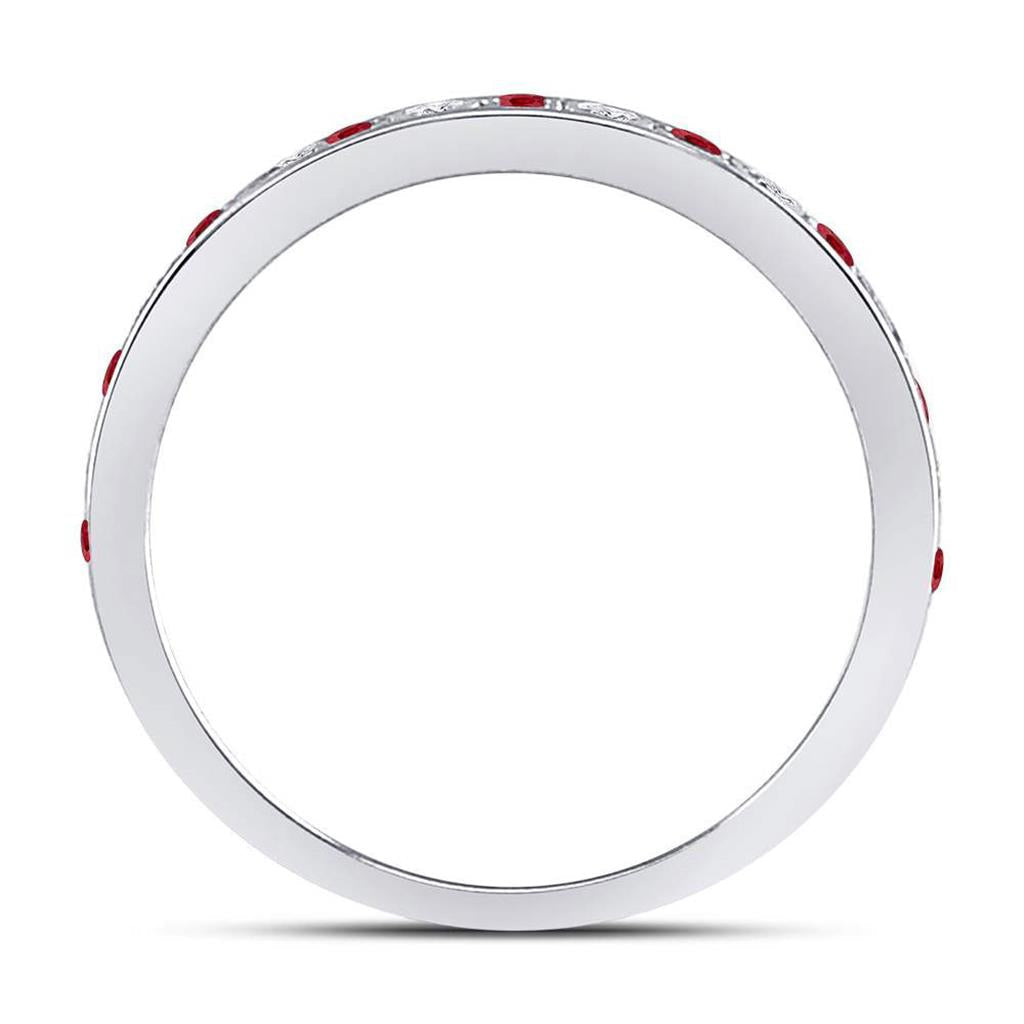 14k White Gold Round Ruby Diamond Single Row Stackable Band Ring 1/3 Cttw