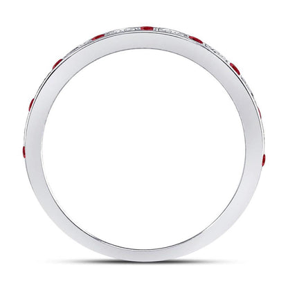 14k White Gold Round Ruby Diamond Single Row Stackable Band Ring 1/3 Cttw