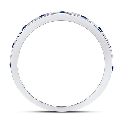 14k White Gold Round Blue Sapphire Diamond Alternating Stackable Band Ring 1/4 Cttw