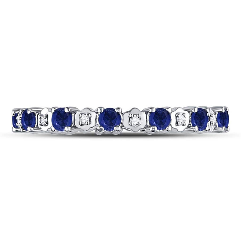 14kt White Gold Round Blue Sapphire Diamond Eternity Band Ring 1 Cttw