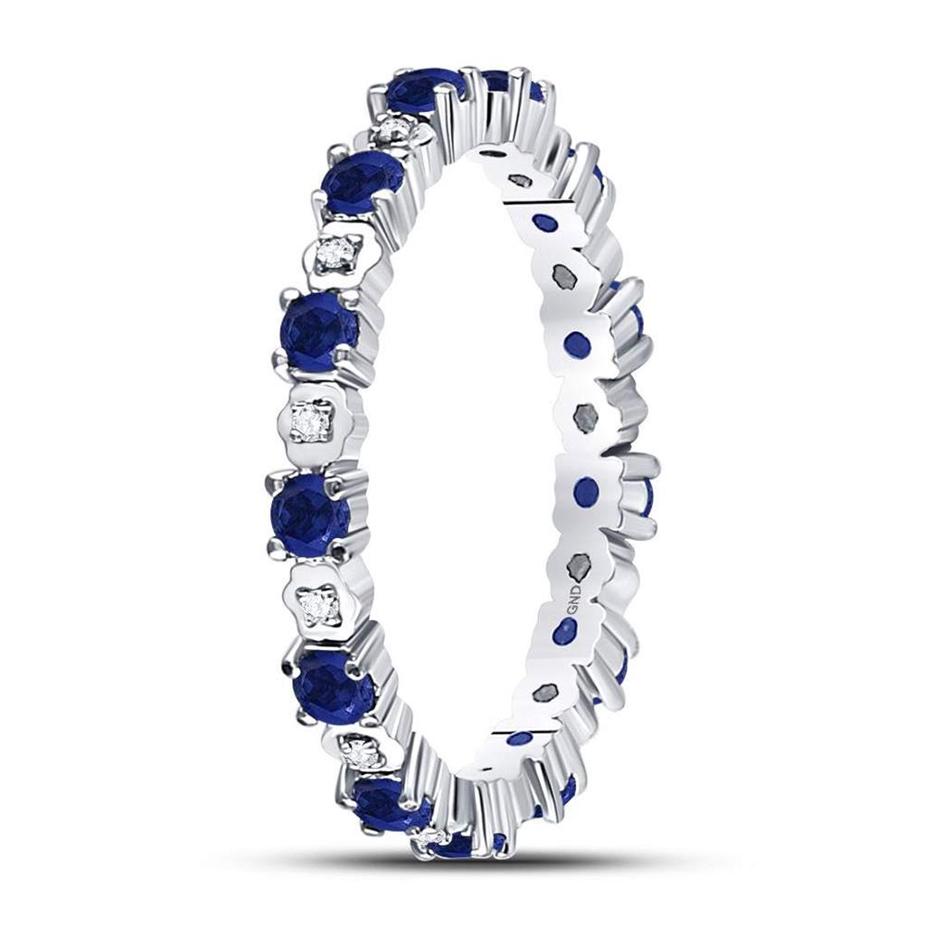 14kt White Gold Round Blue Sapphire Diamond Eternity Band Ring 1 Cttw