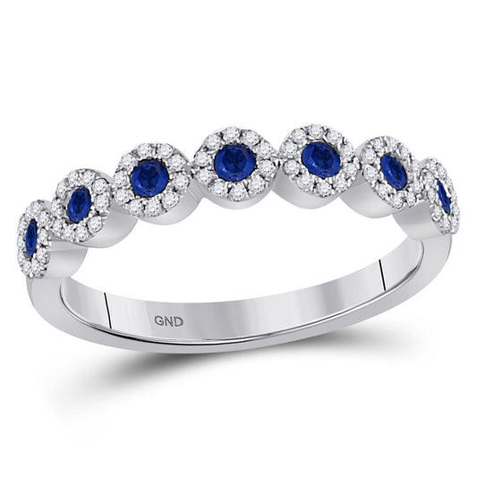 14k White Gold Round Blue Sapphire Stackable Band Ring 1/2 Cttw