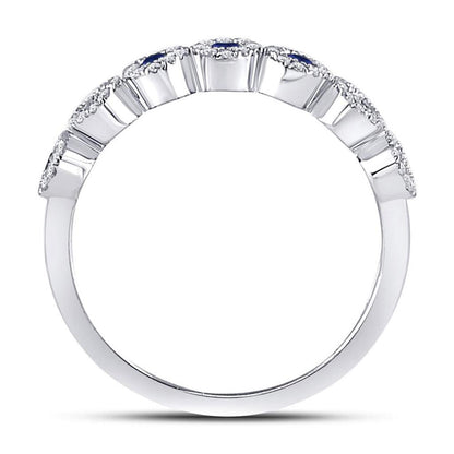 14k White Gold Round Blue Sapphire Stackable Band Ring 1/2 Cttw
