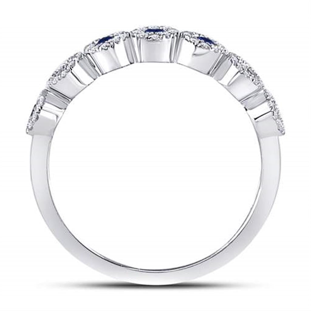 14k White Gold Round Blue Sapphire Stackable Band Ring 1/2 Cttw