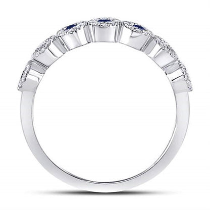 14k White Gold Round Blue Sapphire Stackable Band Ring 1/2 Cttw