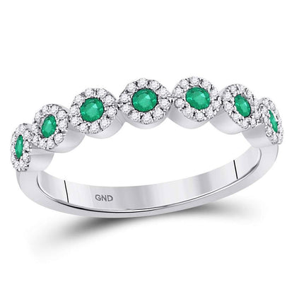 14kt White Gold Round Emerald Circle Stackable Band Ring 1/2 Cttw