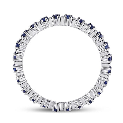 14k White Gold Round Blue Sapphire Stackable Band Ring 1 Cttw