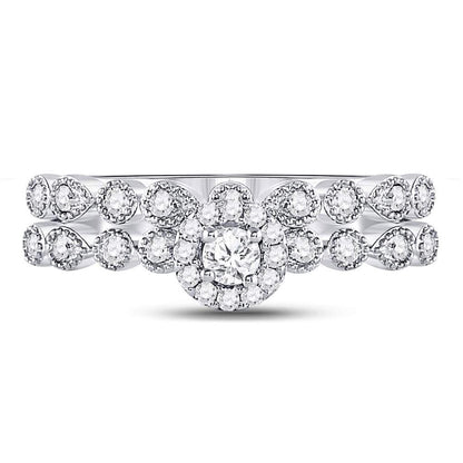 14k White Gold Round Diamond Stackable Bridal Wedding Ring Set 1/3 Cttw