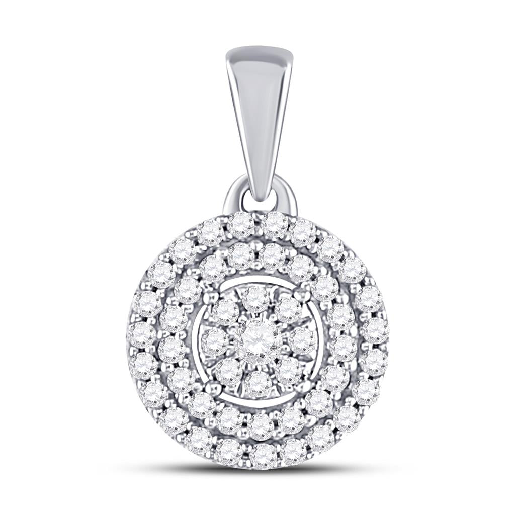 14k White Gold Round Diamond Fashion Cluster Pendant 1/8 Cttw
