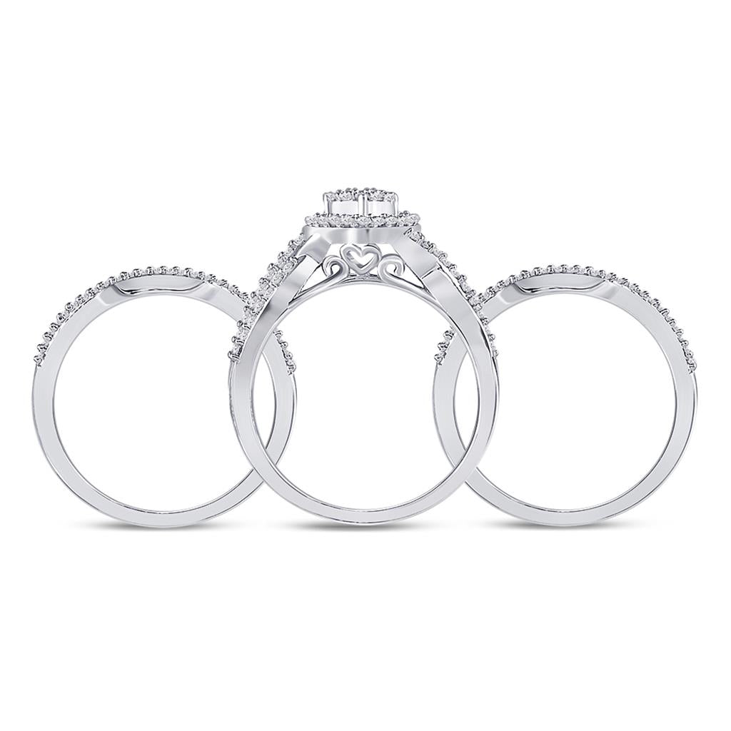 14k White Gold Round Diamond Heart Bridal Wedding Ring Set 1/2 Cttw