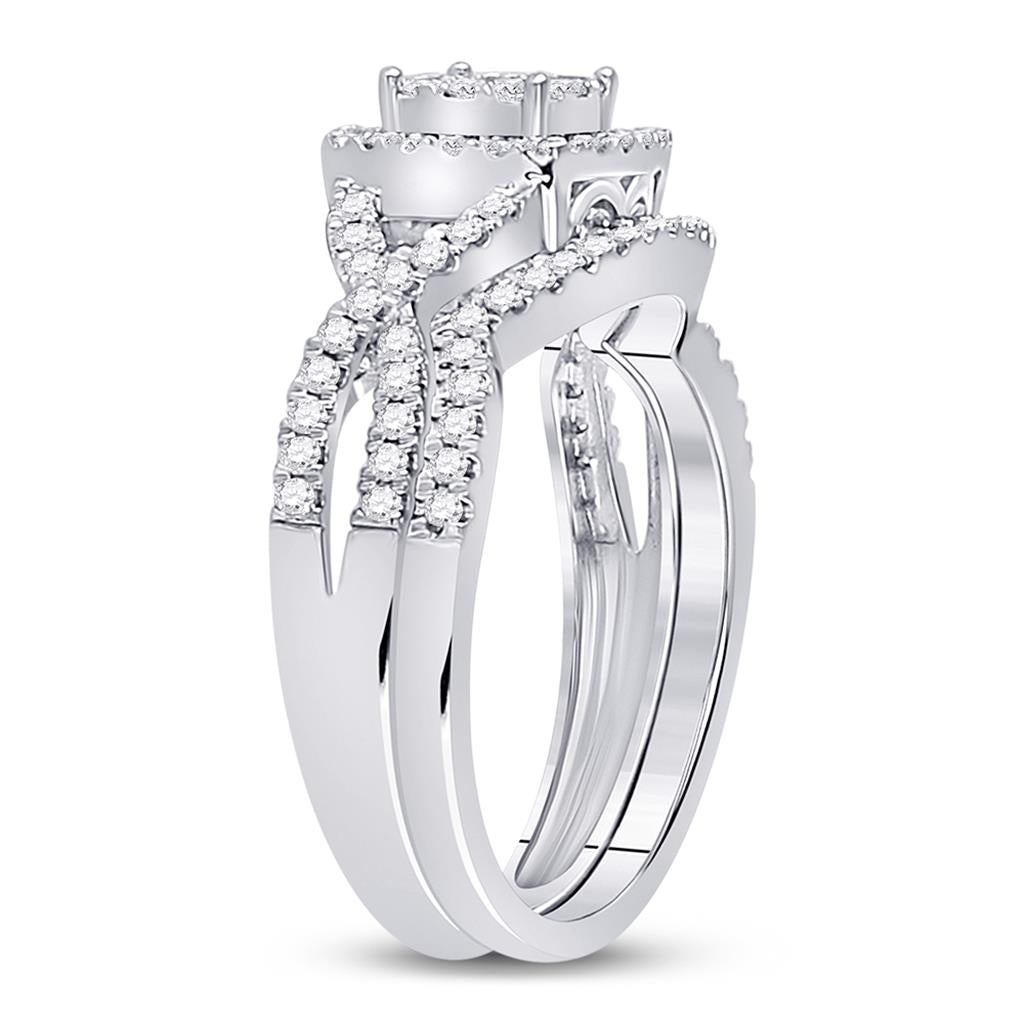 14k White Gold Round Diamond Bridal Wedding Ring Set 5/8 Cttw