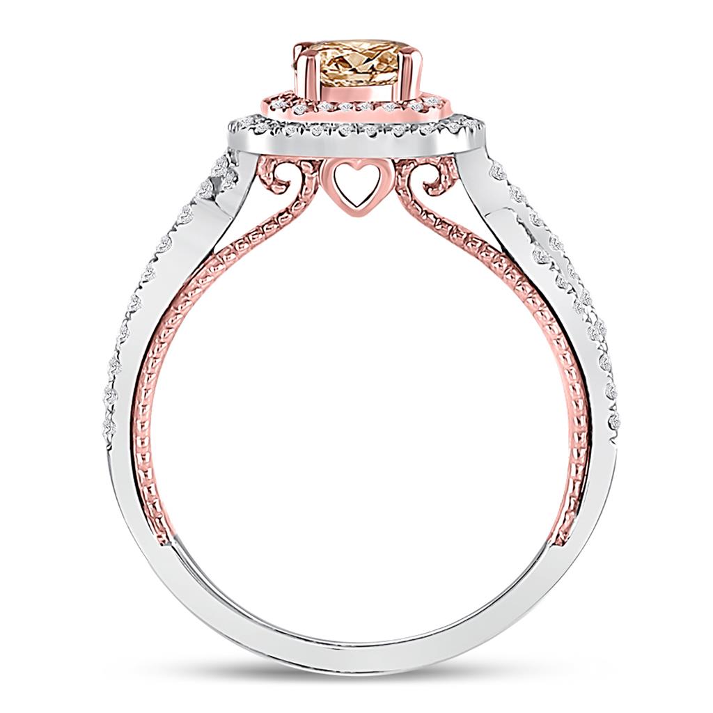 14k Two-tone Gold Round Brown Diamond Solitaire Bridal Engagement Ring 1 Cttw