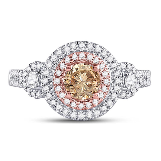 14k Two-tone Gold Round Brown Diamond Solitaire Bridal Engagement Ring 1 Cttw