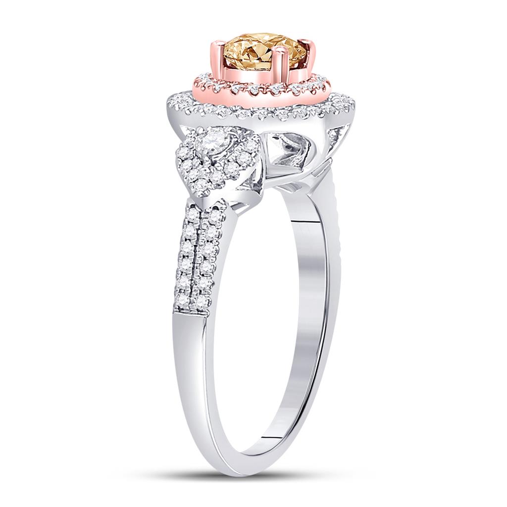 14k Two-tone Gold Round Brown Diamond Solitaire Bridal Engagement Ring 1 Cttw