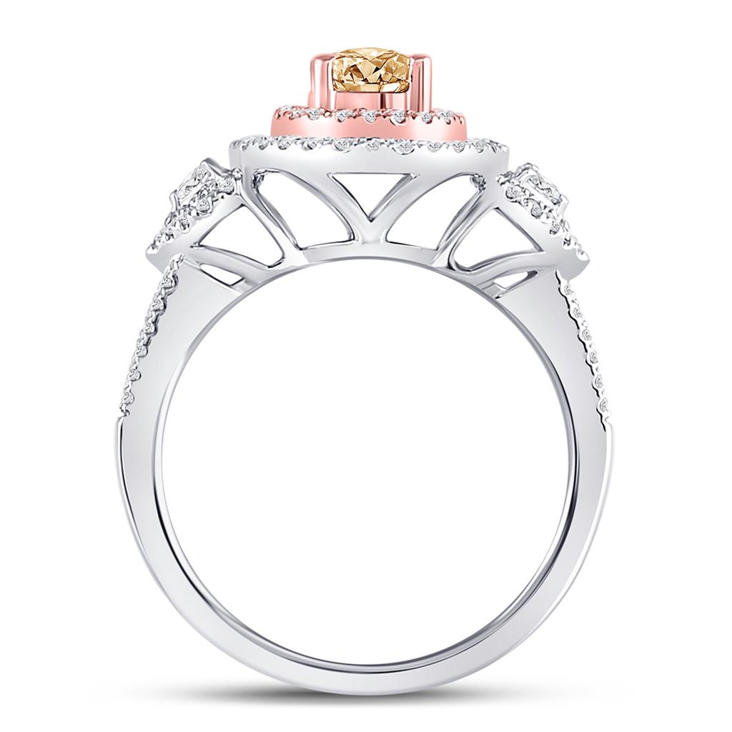 14k Two-tone Gold Round Brown Diamond Solitaire Bridal Engagement Ring 1 Cttw