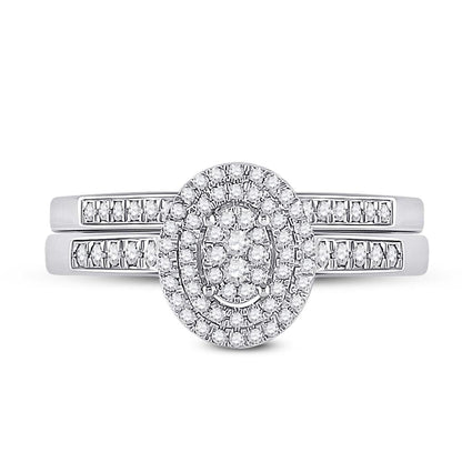 14k White Gold Round Diamond Bridal Wedding Ring Set 1/3 Cttw