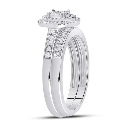 14k White Gold Round Diamond Bridal Wedding Ring Set 1/3 Cttw