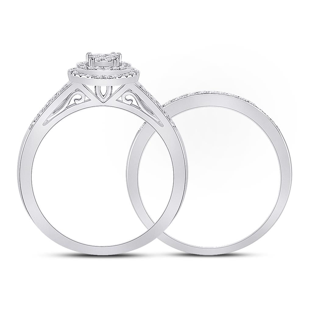 14k White Gold Round Diamond Bridal Wedding Ring Set 1/3 Cttw