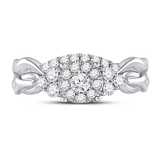 14k White Gold Round Diamond Bridal Wedding Ring Set 1/2 Cttw