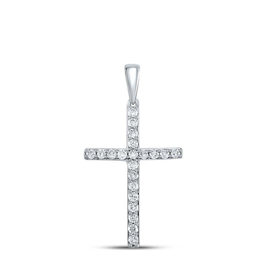 14k White Gold Round Diamond Cross Pendant 1/4 Cttw