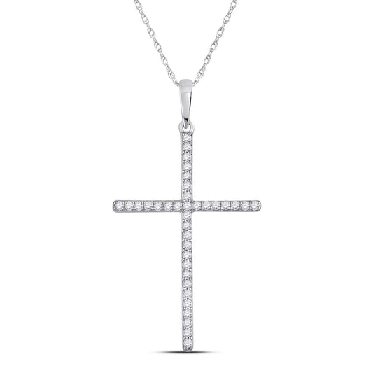 14k White Gold Round Diamond Cross Pendant 1/5 Cttw