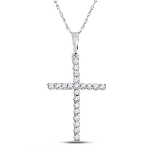 14k White Gold Round Diamond Cross Pendant 1/5 Cttw