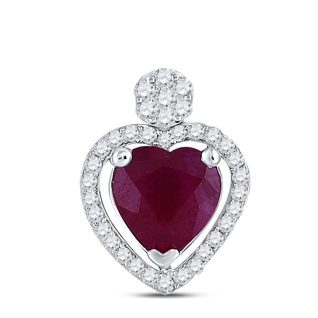 14k White Gold Heart Ruby Diamond Fashion Pendant 1-1/2 Cttw