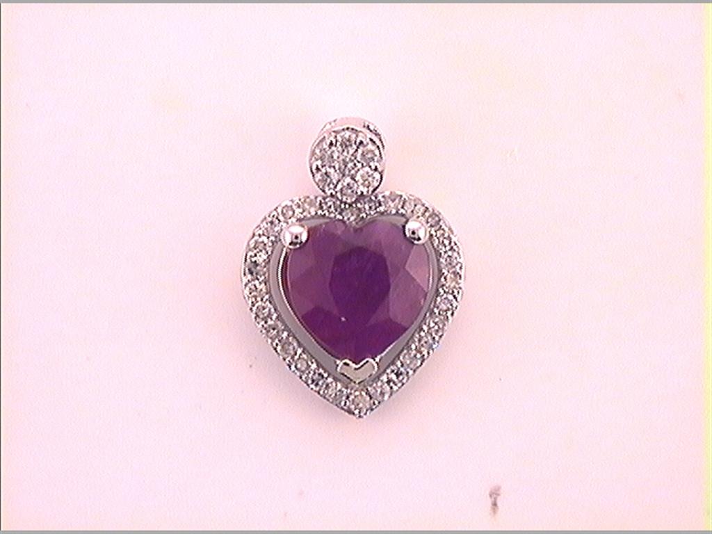 14k White Gold Heart Ruby Diamond Fashion Pendant 1-1/2 Cttw