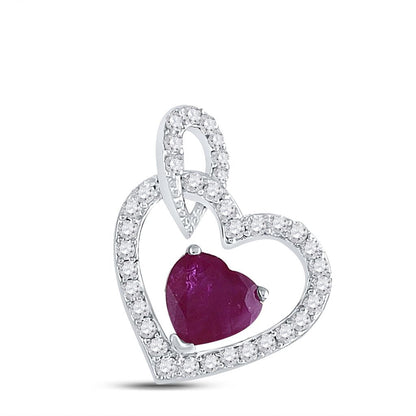 14k White Gold Heart Ruby Diamond Fashion Pendant 3/4 Cttw