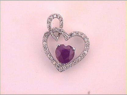 14k White Gold Heart Ruby Diamond Fashion Pendant 3/4 Cttw