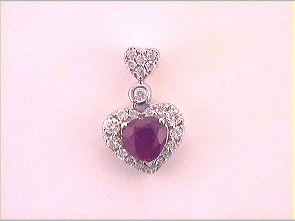 14k White Gold Heart Ruby Diamond Fashion Pendant 3/8 Cttw