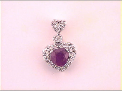 14k White Gold Heart Ruby Diamond Fashion Pendant 3/8 Cttw
