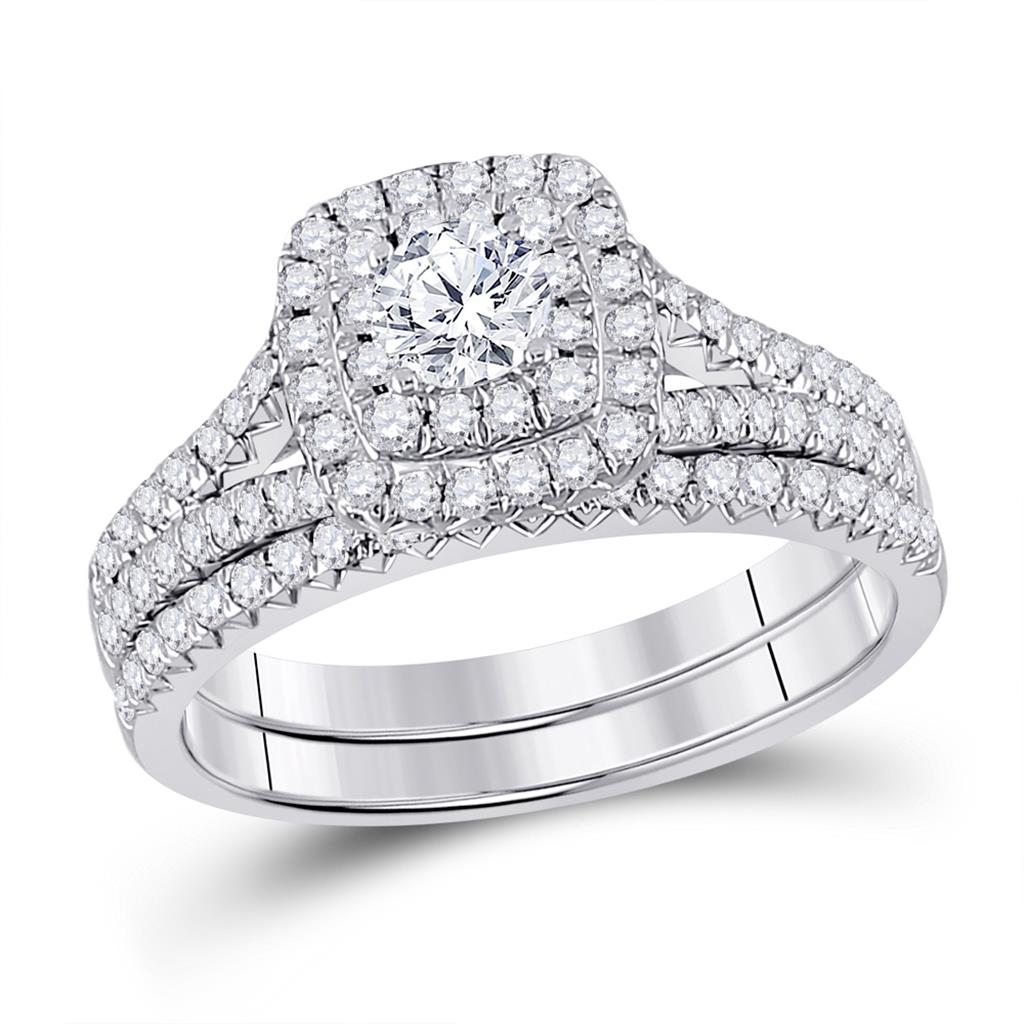 14k White Gold Round Diamond Bridal Wedding Ring Set 1 Cttw (Certified)