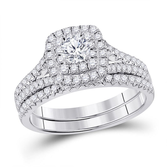 14k White Gold Round Diamond Bridal Wedding Ring Set 1 Cttw (Certified)