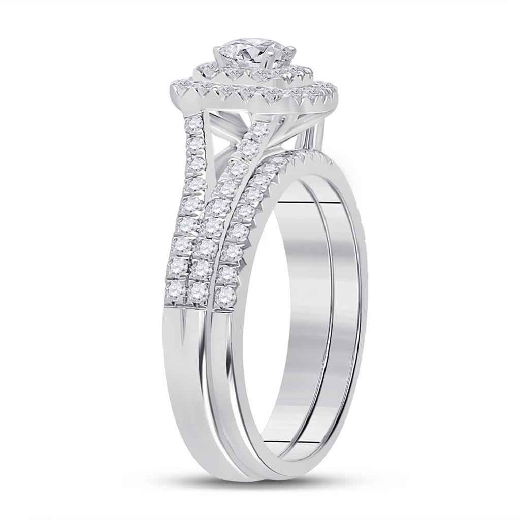 14k White Gold Round Diamond Bridal Wedding Ring Set 1 Cttw (Certified)