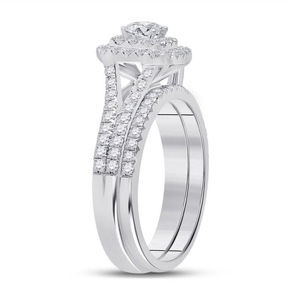 14k White Gold Round Diamond Bridal Wedding Ring Set 1 Cttw (Certified)