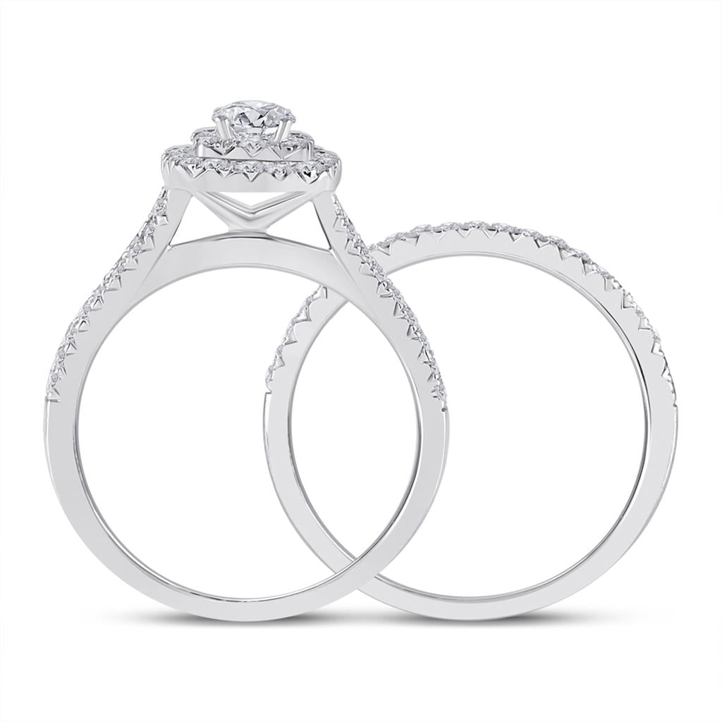 14k White Gold Round Diamond Bridal Wedding Ring Set 1 Cttw (Certified)