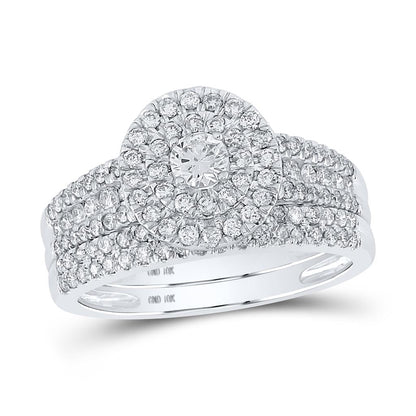 14k White Gold Round Diamond Bridal Wedding Ring Set 1 Cttw (Certified)