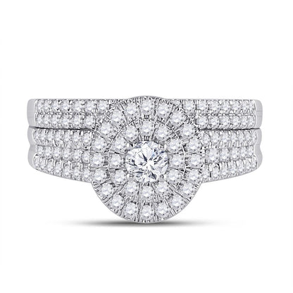 14k White Gold Round Diamond Bridal Wedding Ring Set 1 Cttw (Certified)