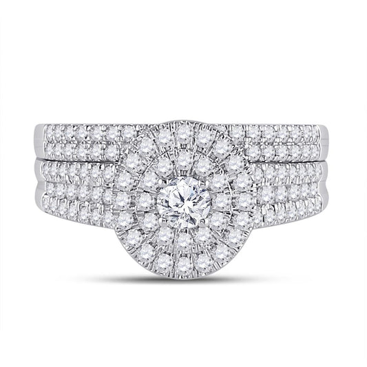 14k White Gold Round Diamond Bridal Wedding Ring Set 1 Cttw (Certified)