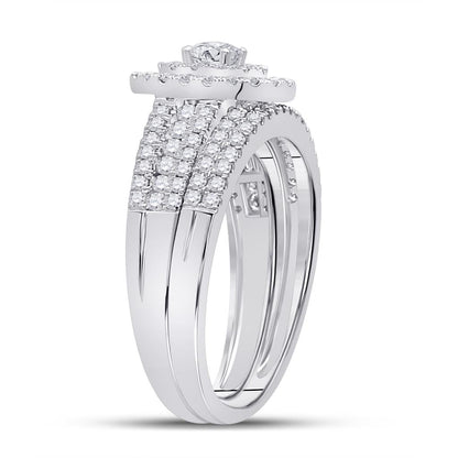 14k White Gold Round Diamond Bridal Wedding Ring Set 1 Cttw (Certified)