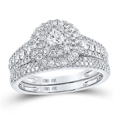 14k White Gold Round Diamond Bridal Wedding Ring Set 1 Cttw (Certified)